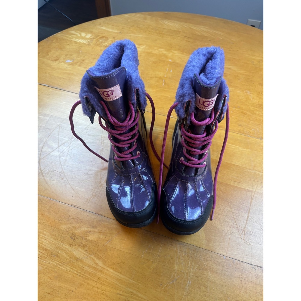 UGG Australia Adirondack II Purple Glitter Patent Leather Winter Boots Kids 6